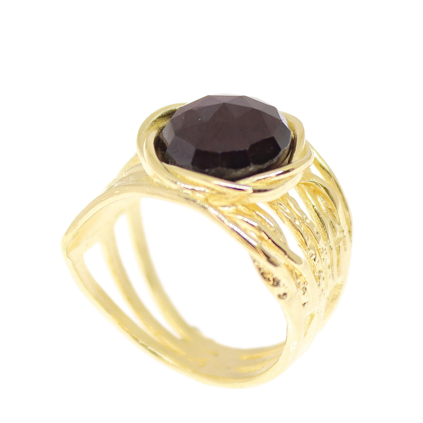 Garnet solid 14k gold wide chunky ring