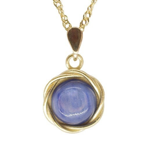 Blue stone pendant, Kyanite 14k gold pendant necklace, Blue stone round gold pendant necklace