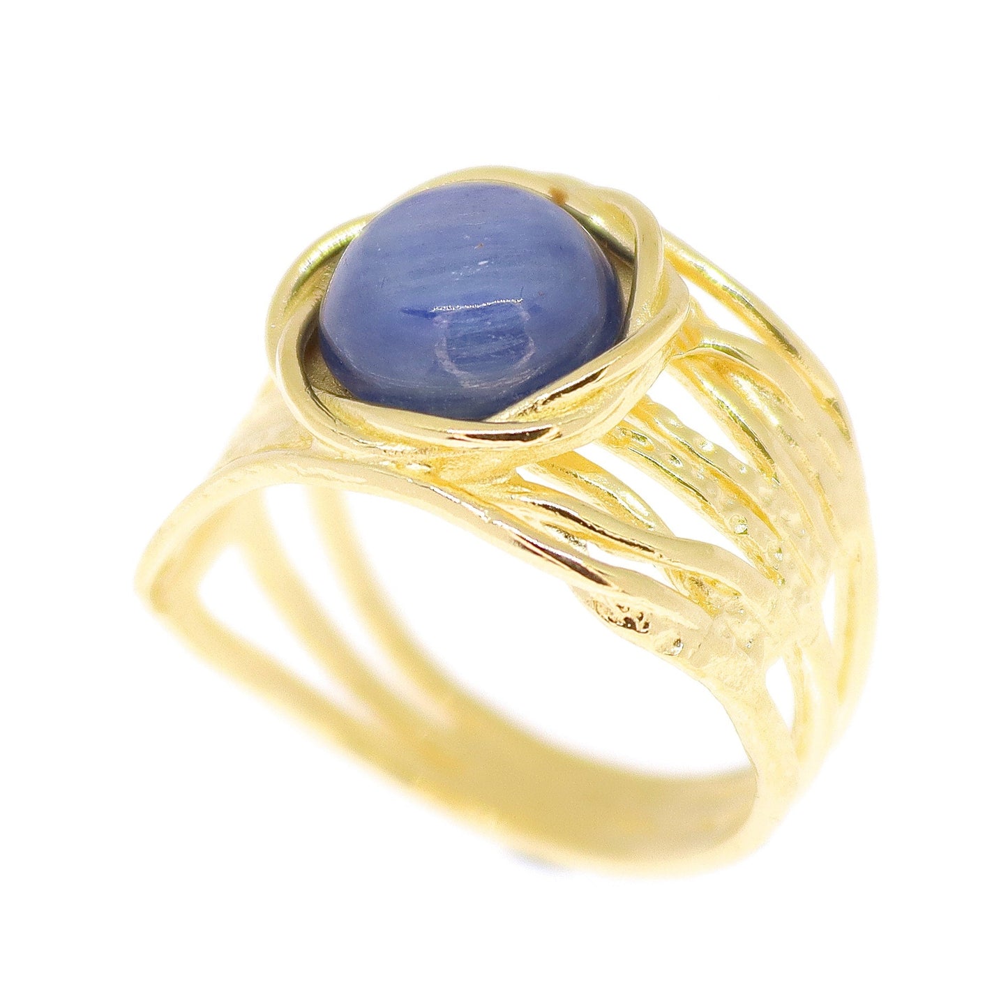 Kyanite gold ring, Blue stone 14k gold ring band, Solid gold ring