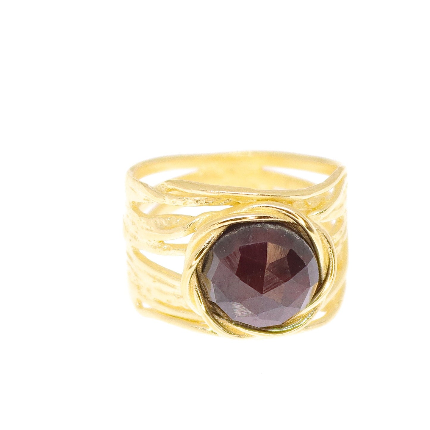 Garnet solid 14k gold wide chunky ring