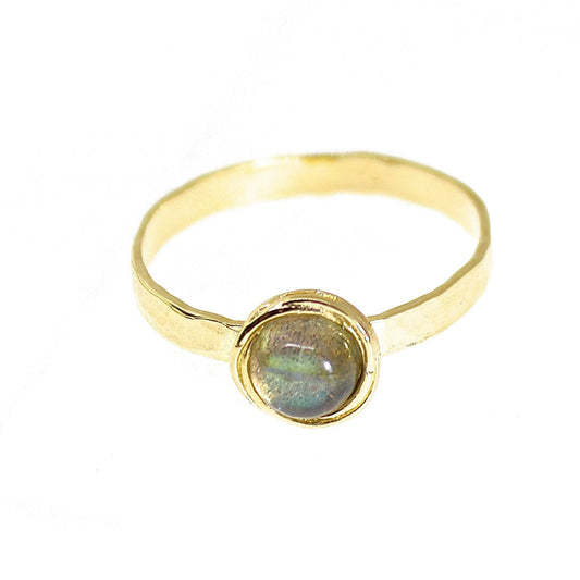 Labradorite 14k solid gold hammered ring band