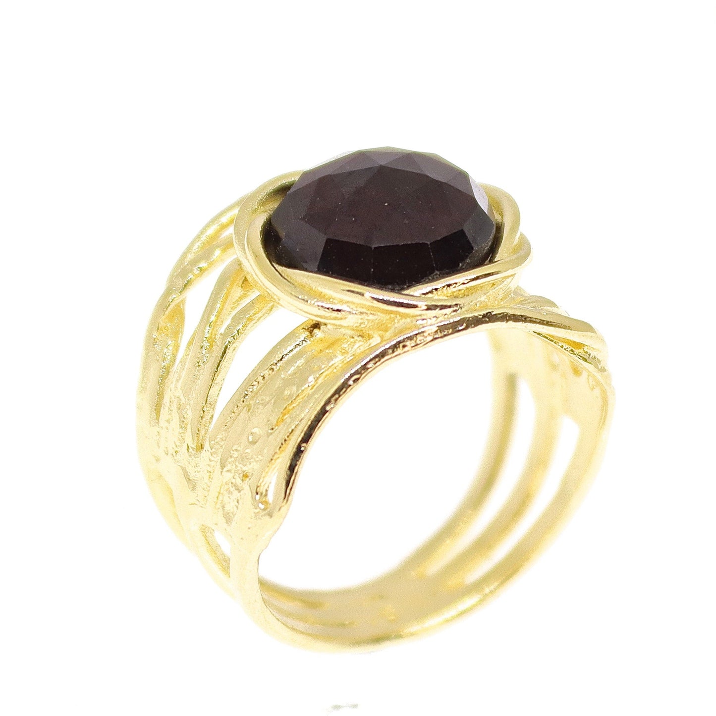 Black gold ring band, Onyx wide solid 14k gold chunky ring