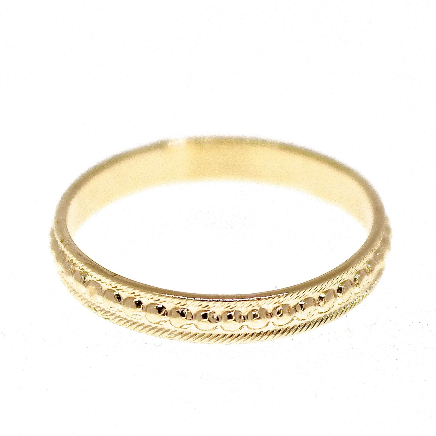 Solid 14k gold ring band, Pattern gold ring