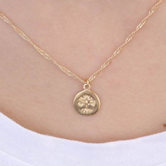 Tree of life solid 14k gold pendant necklace, 14k gold tiny family tree pendant