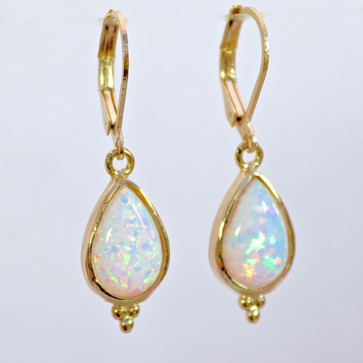 Gold Opal teardrop dangle earrings for woman, Vintage earrings, White opal drop earring