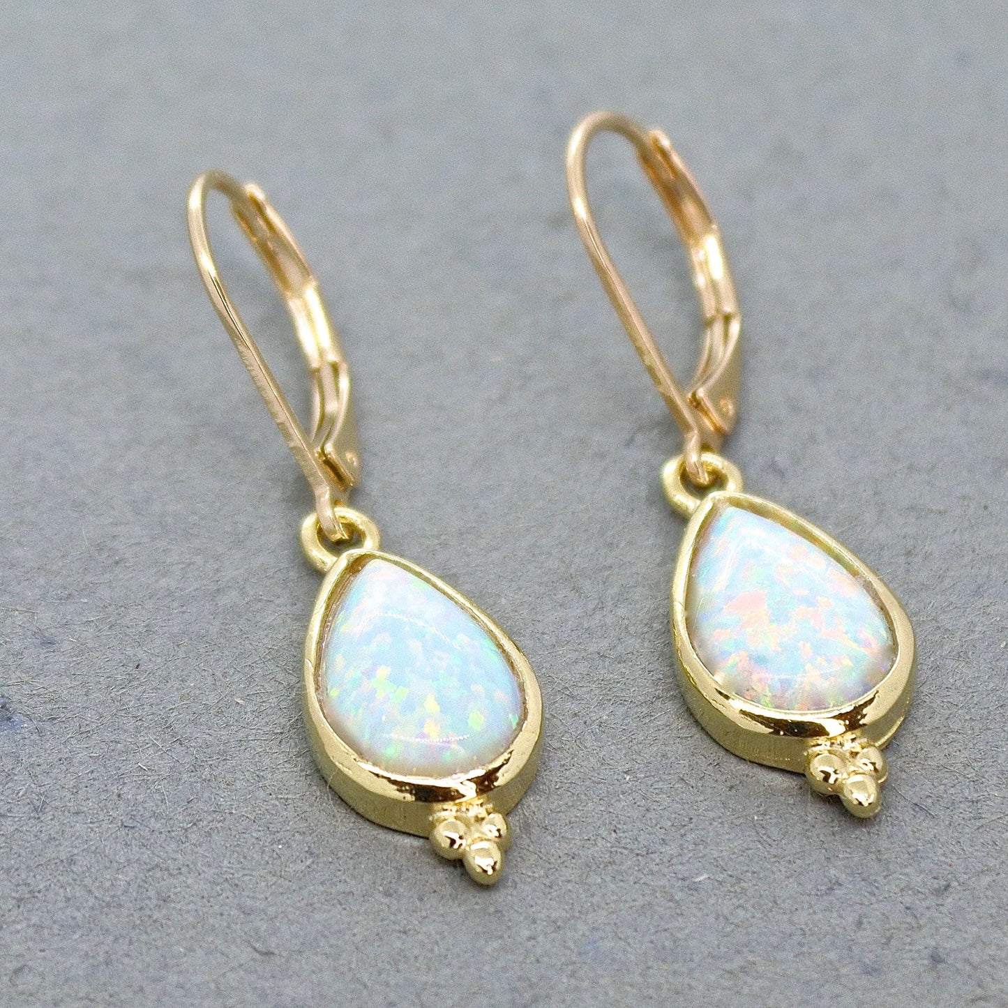 Gold Opal teardrop dangle earrings for woman, Vintage earrings, White opal drop earring