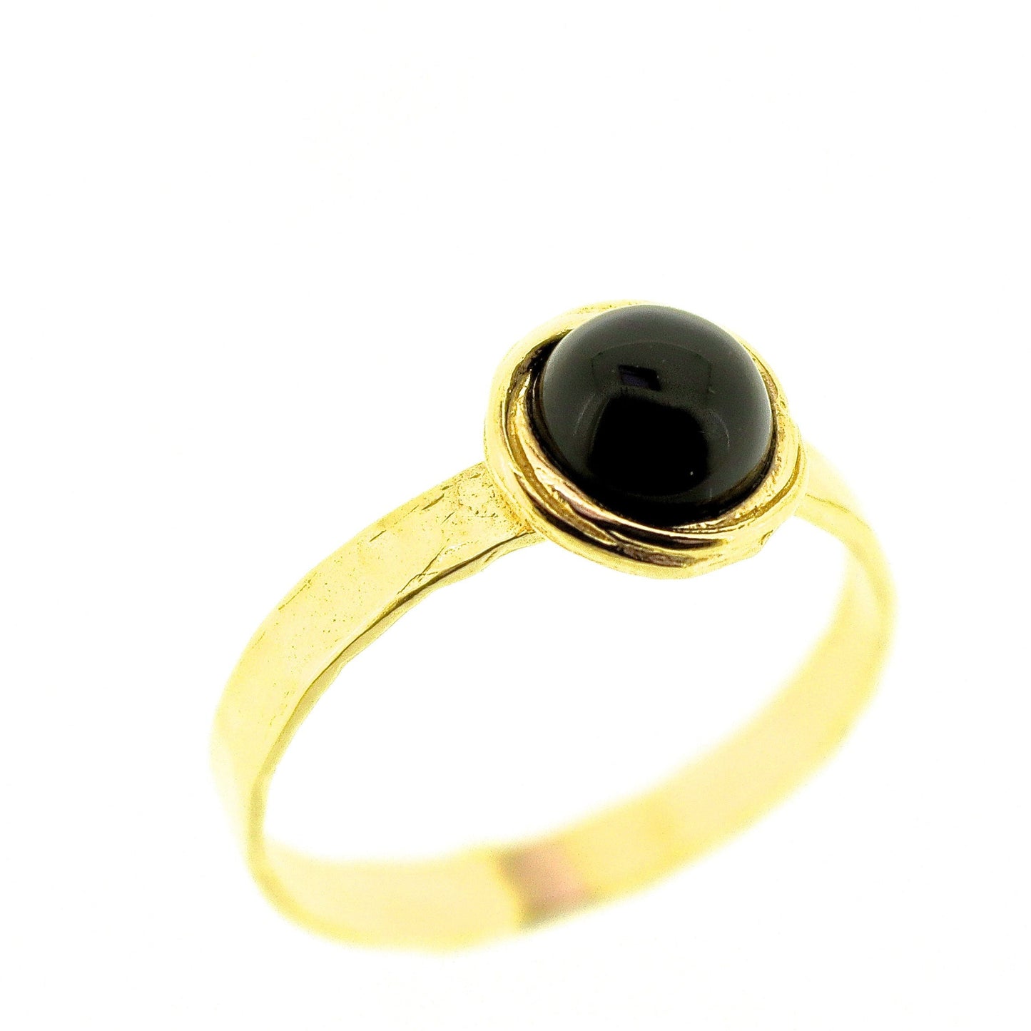 Jade gold ring, Green stone solid 14k gold ring band, Hammered gold ring with stone