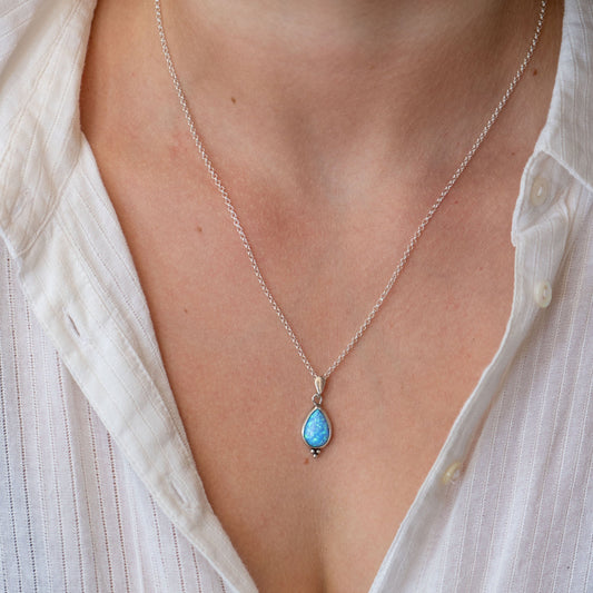 Opal drop מecklace pendant, Sterling silver 925 teardrop pendant, Blue Opal necklace