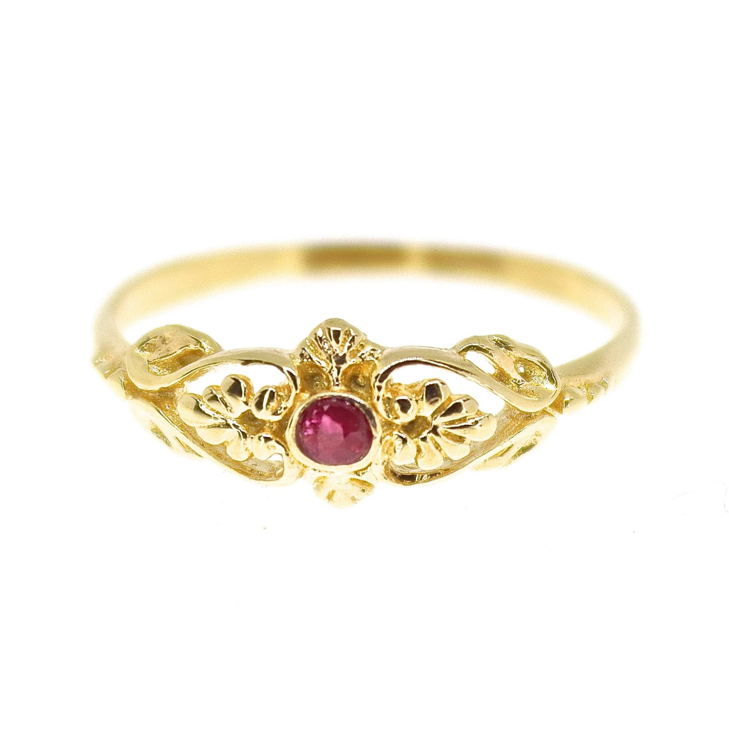 Ruby ring band, Solid 14k gold ring victorian style