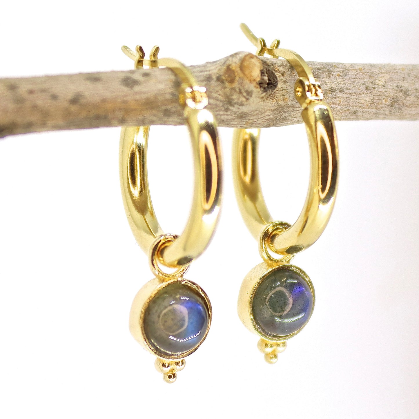 Gemstone 14k gold dangle hoop earrings