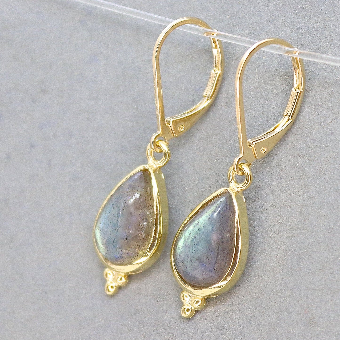 Labradorite earrings, Solid 14k gold teardrop dangle earring