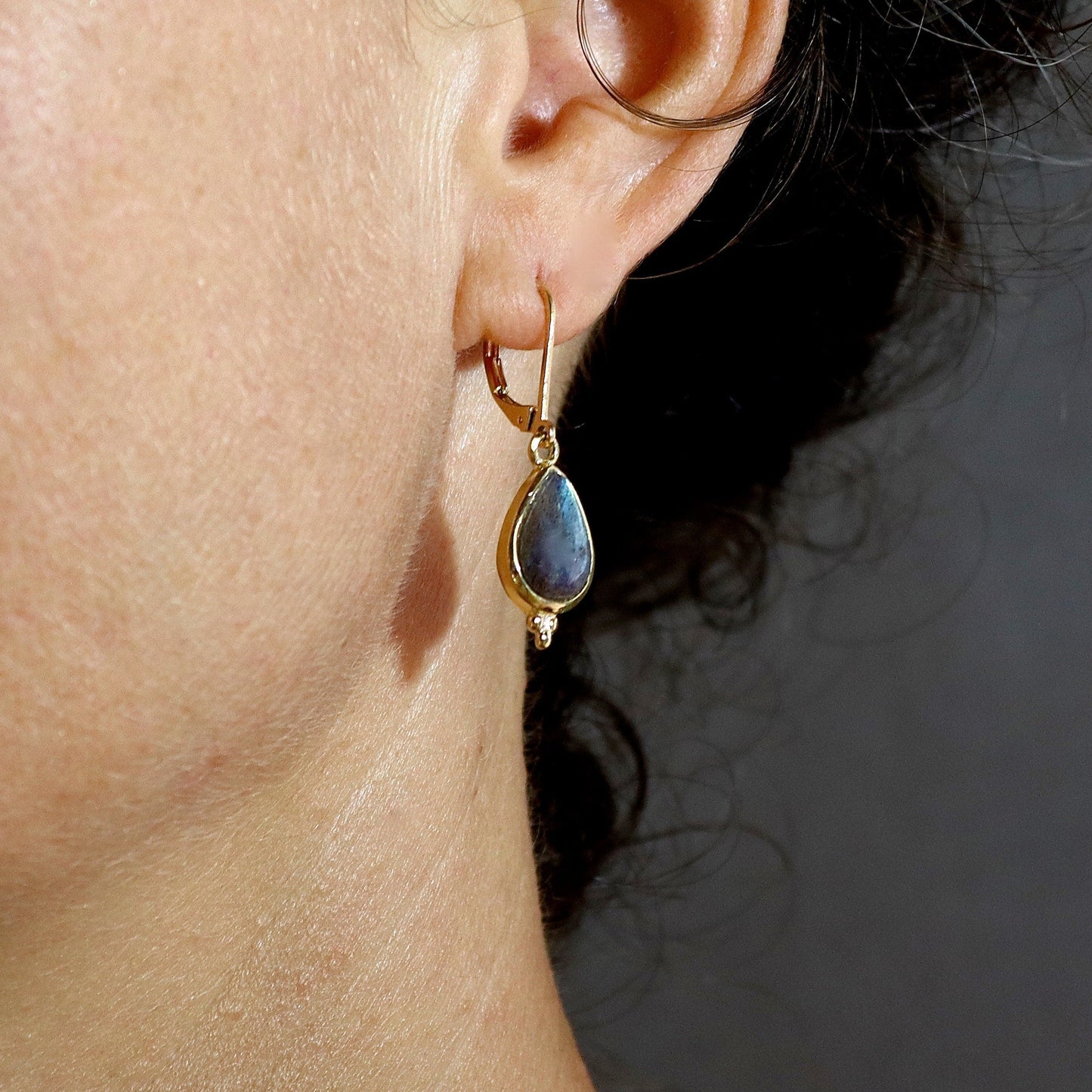 Labradorite earrings, Solid 14k gold teardrop dangle earring