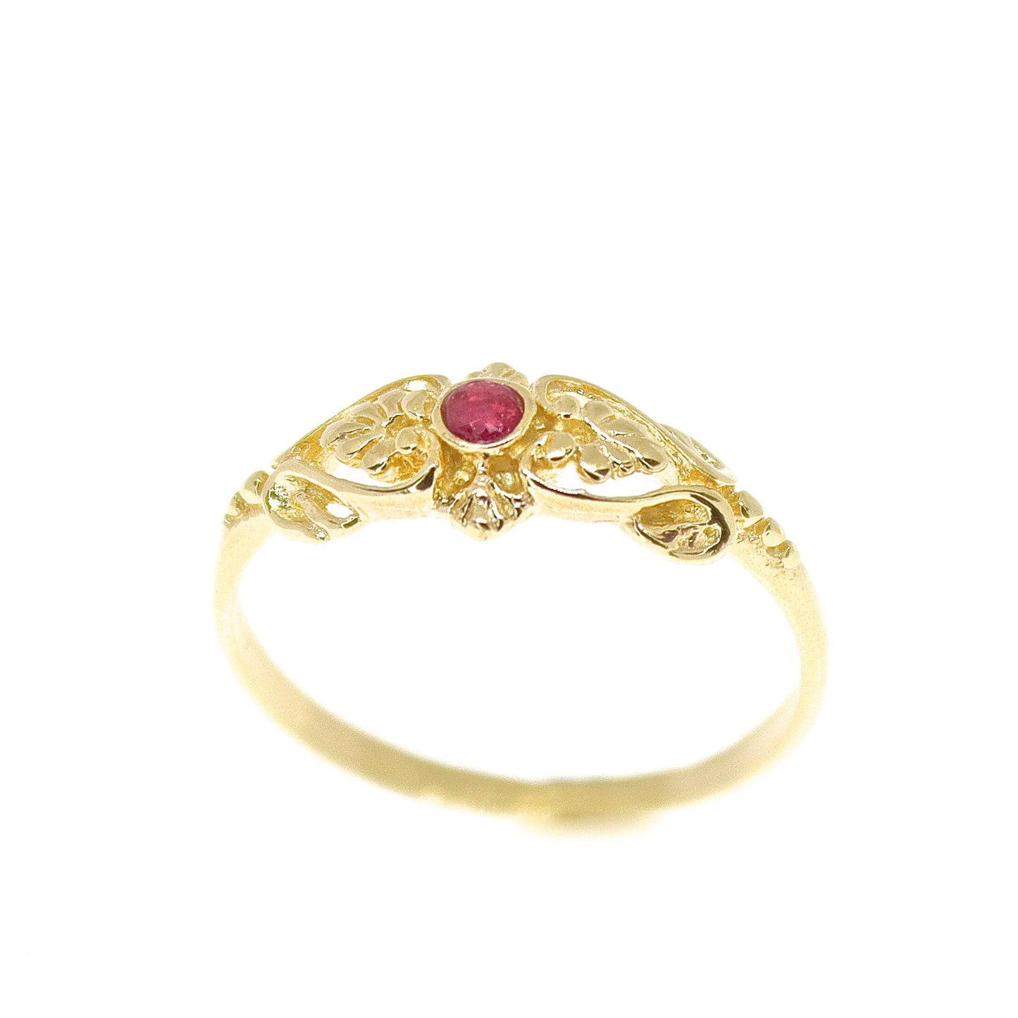 Ruby ring band, Solid 14k gold ring victorian style