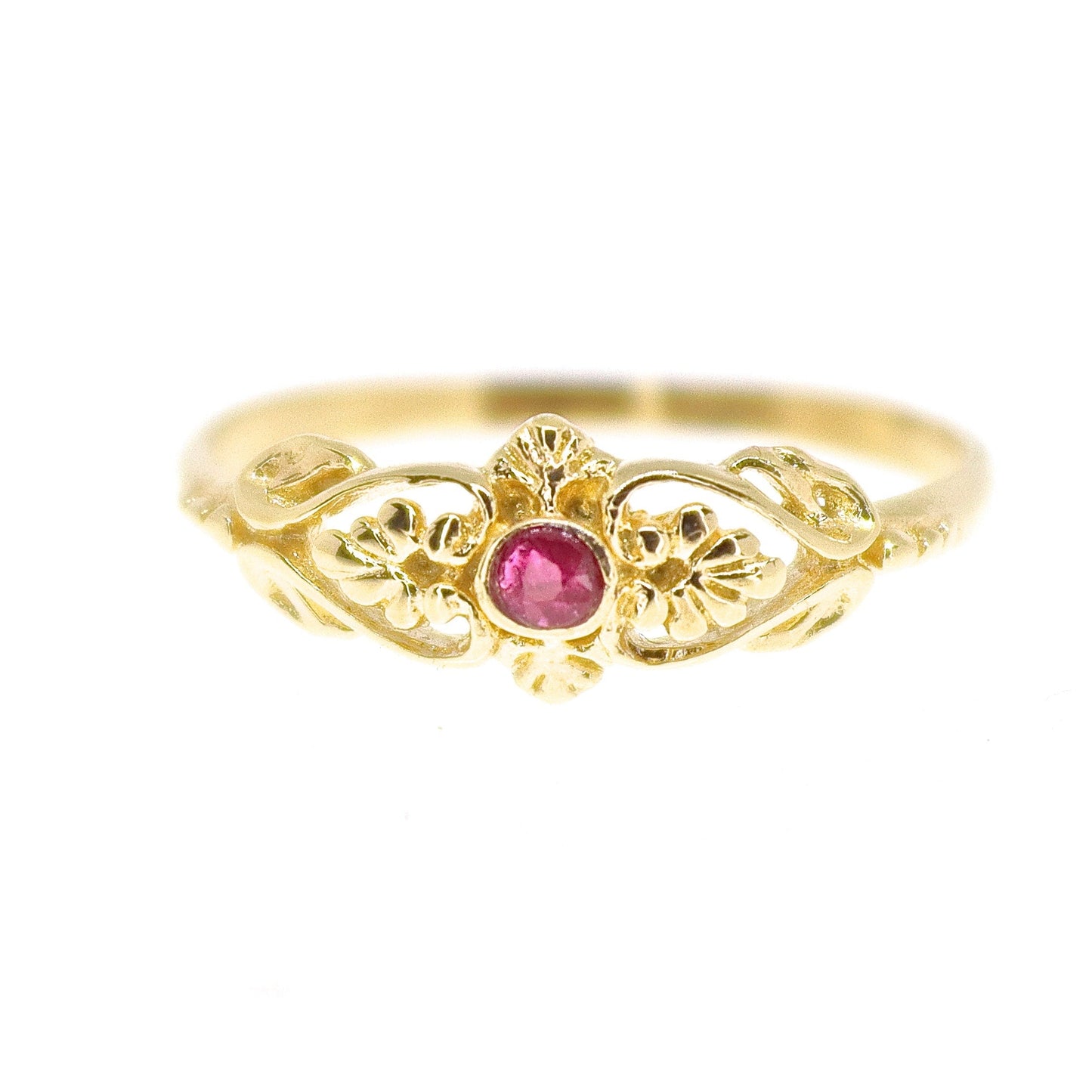 Ruby ring band, Solid 14k gold ring victorian style