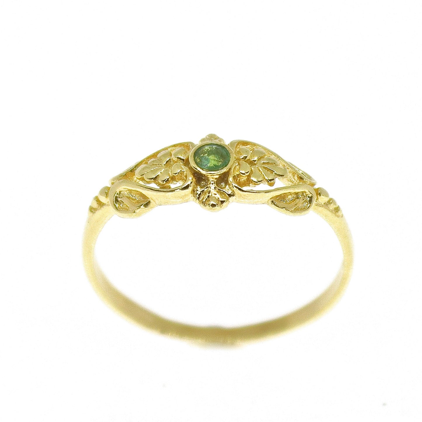 Emerald gold ring band, Solid 14k gold ring victorian style