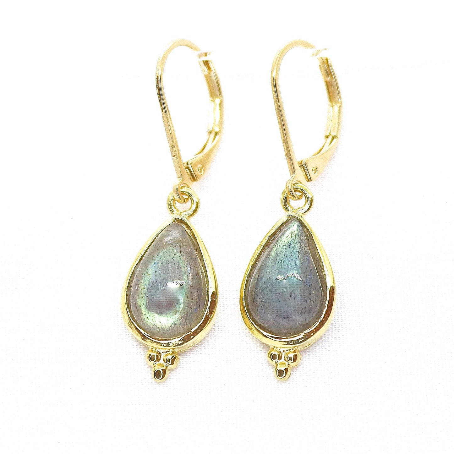 Labradorite earrings, Solid 14k gold teardrop dangle earring