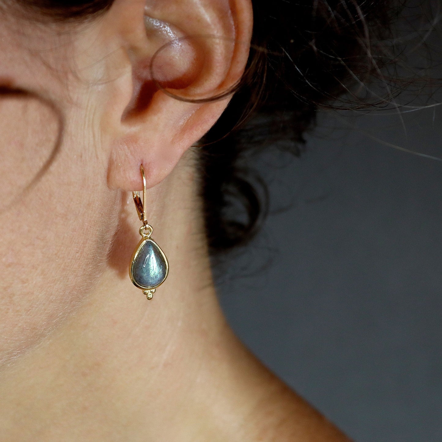 Labradorite earrings, Solid 14k gold teardrop dangle earring