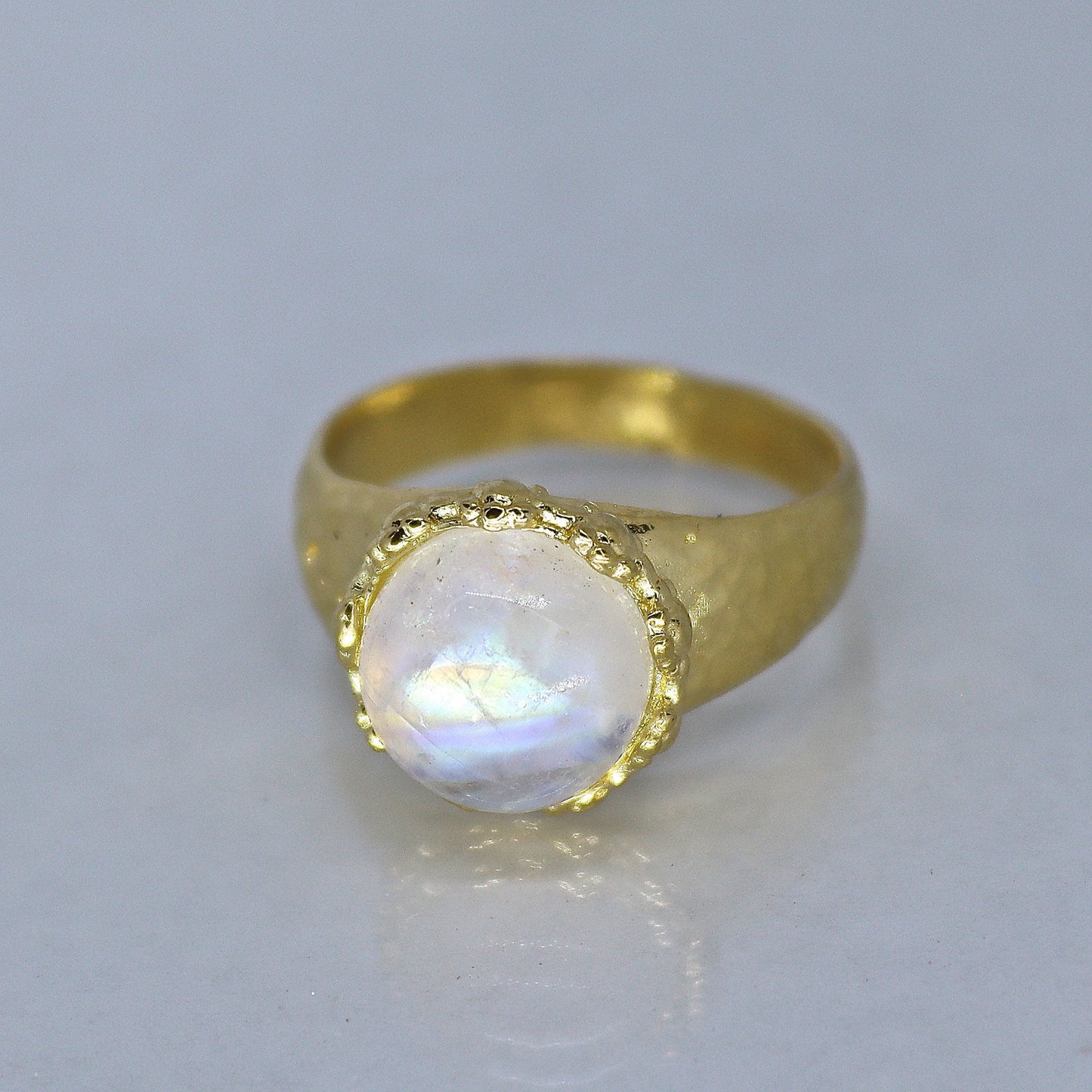 Moonstone 14k gold hammered ring band