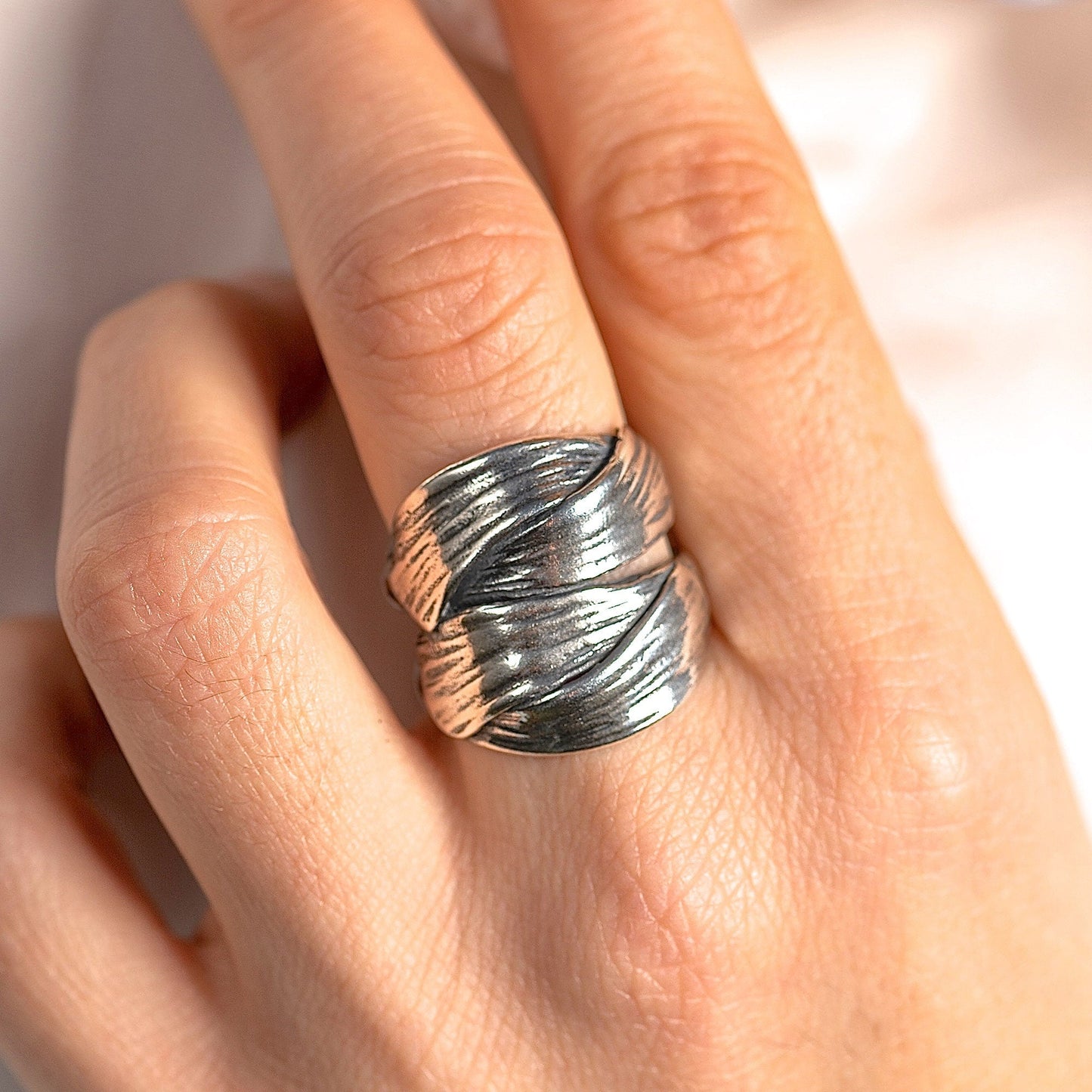 Braided chunky silver ring band