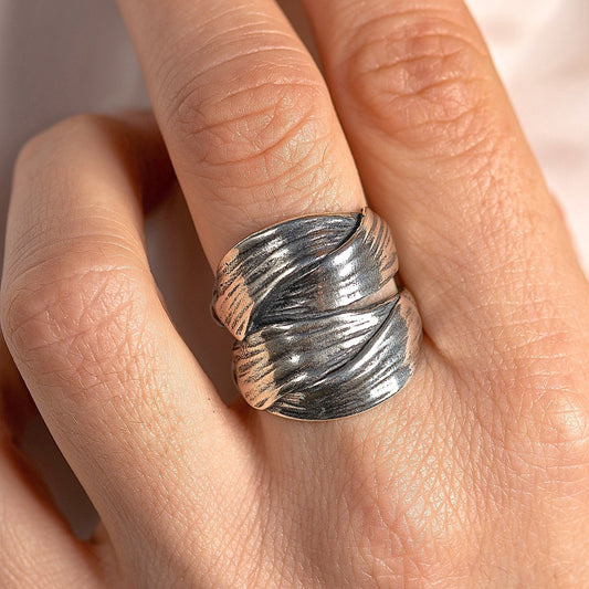 Braided chunky silver ring band