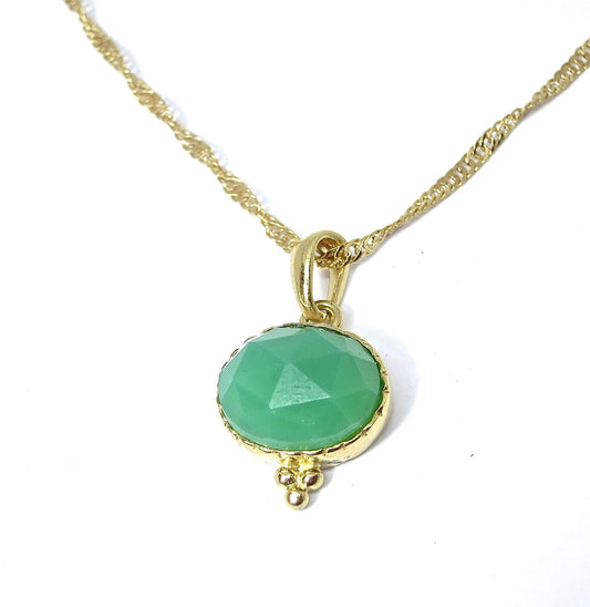 Jade necklace, Green stone solid 14k gold necklace pendant,