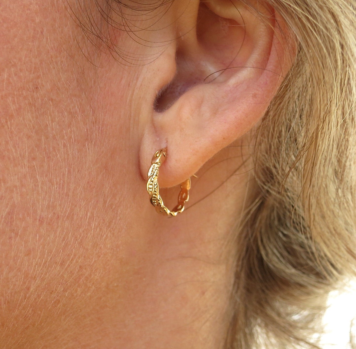 Gold hoops, Small 14K gold huggie hoop earrings, Twisted Hoop earrings