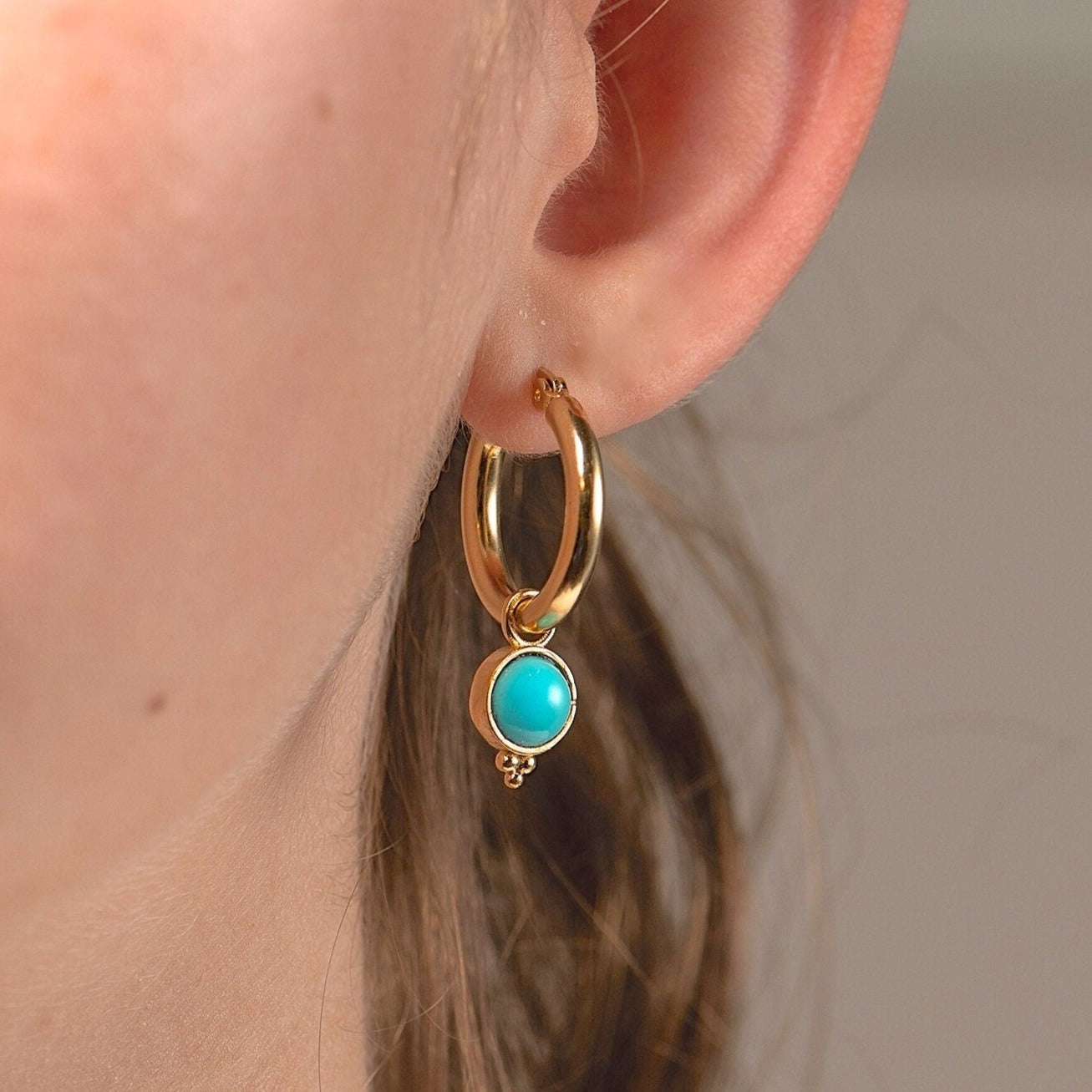 Turquoise 14k gold dangle hoop earrings