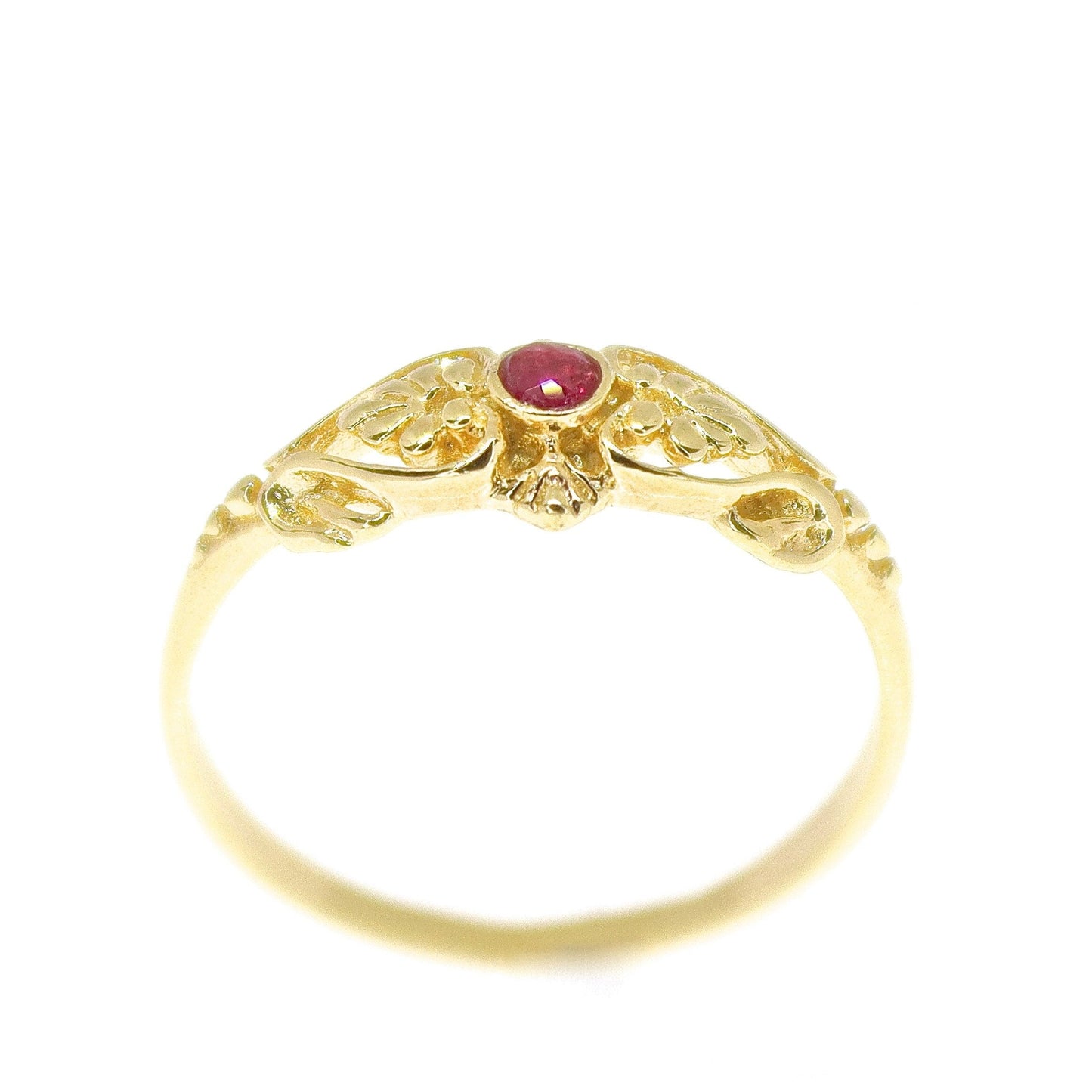 Ruby ring band, Solid 14k gold ring victorian style