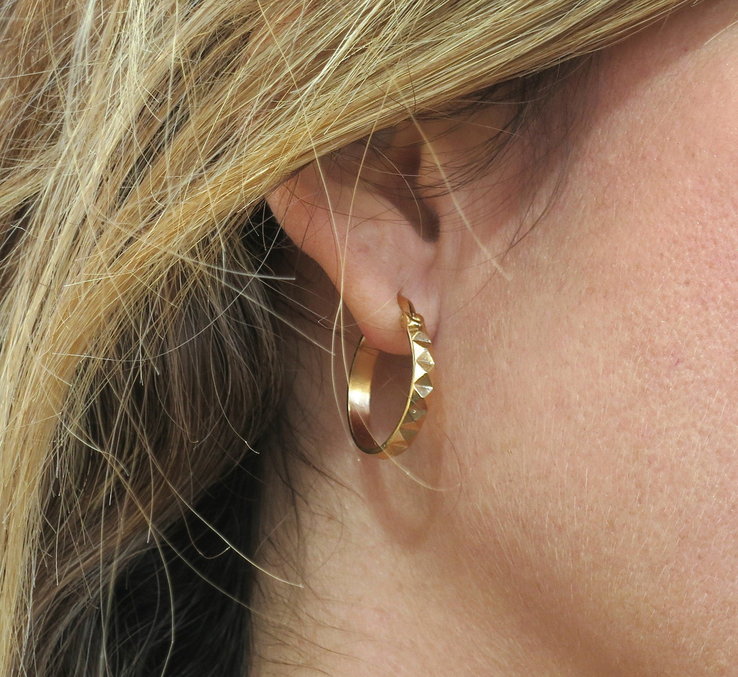 Gold hoop earrings, 14K real gold textured hoop earrings