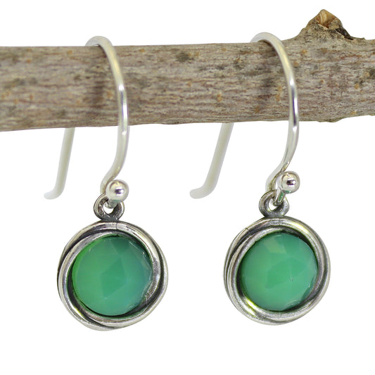 Jade earrings, Sterling silver 925 round stone dangle earrings