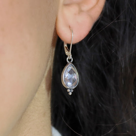 Crystal earrings, Teardrop clear stone silver dangle earrings