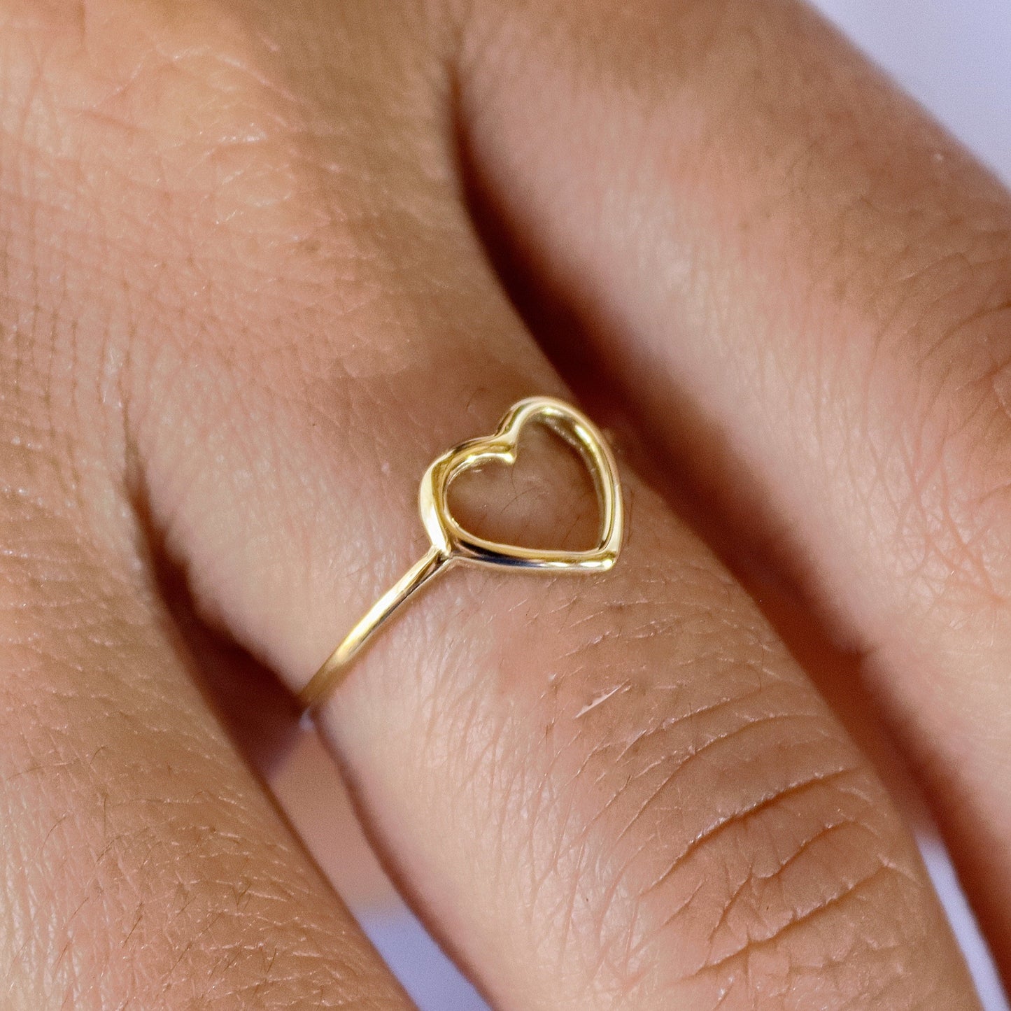 14K solid gold heart ring, open heart ring band