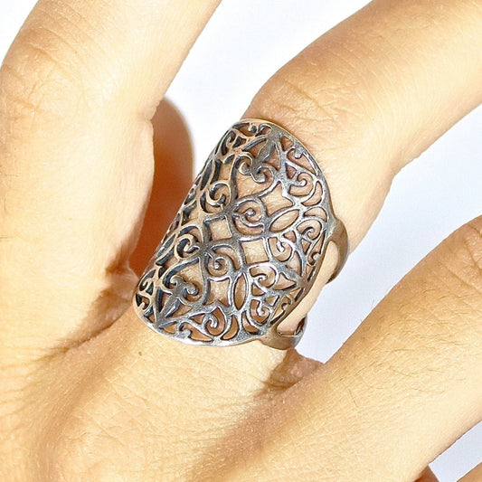 Long statement ring, Sterling silver 925 bold ring