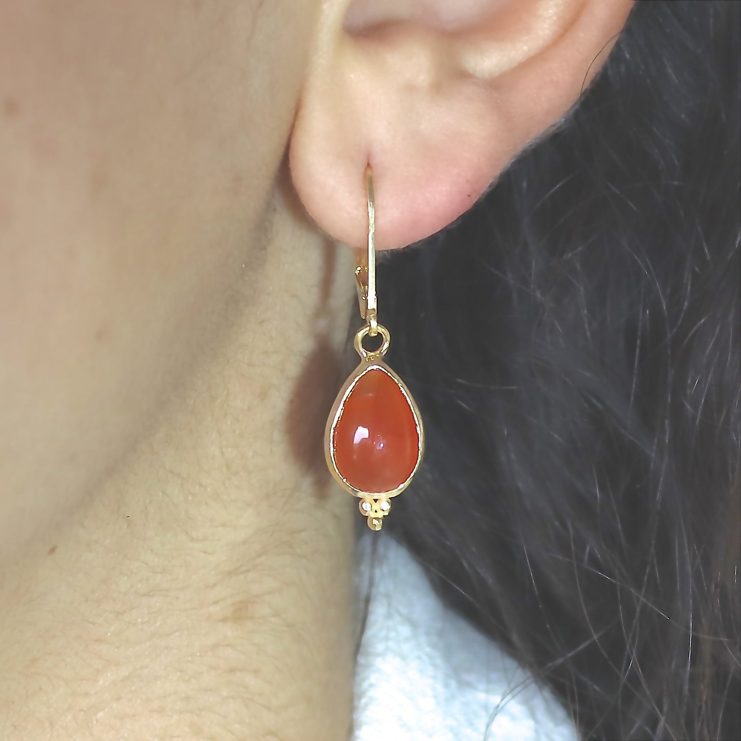 14K Gold Handmade Carnelian Drop Earrings, Teardrop Orange Stone Dangles, Birthday Gift for Her