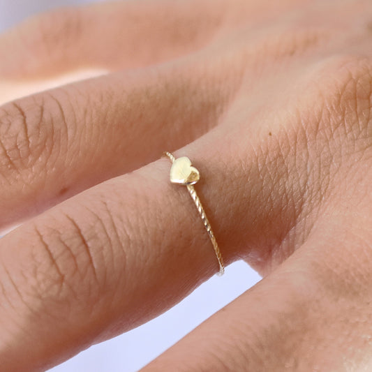 14K gold small heart ring band