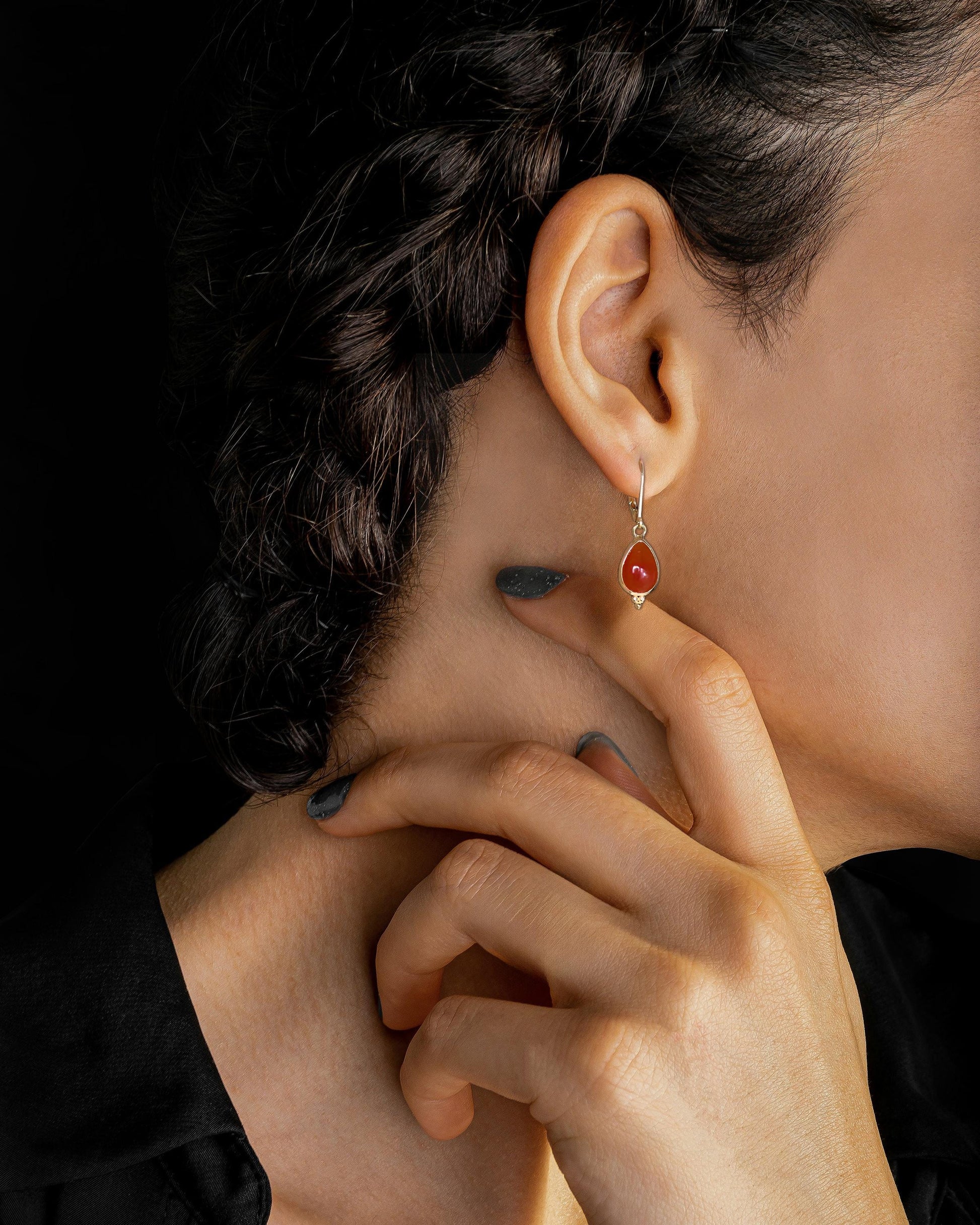 14K Gold Handmade Carnelian Drop Earrings, Teardrop Orange Stone Dangles, Birthday Gift for Her
