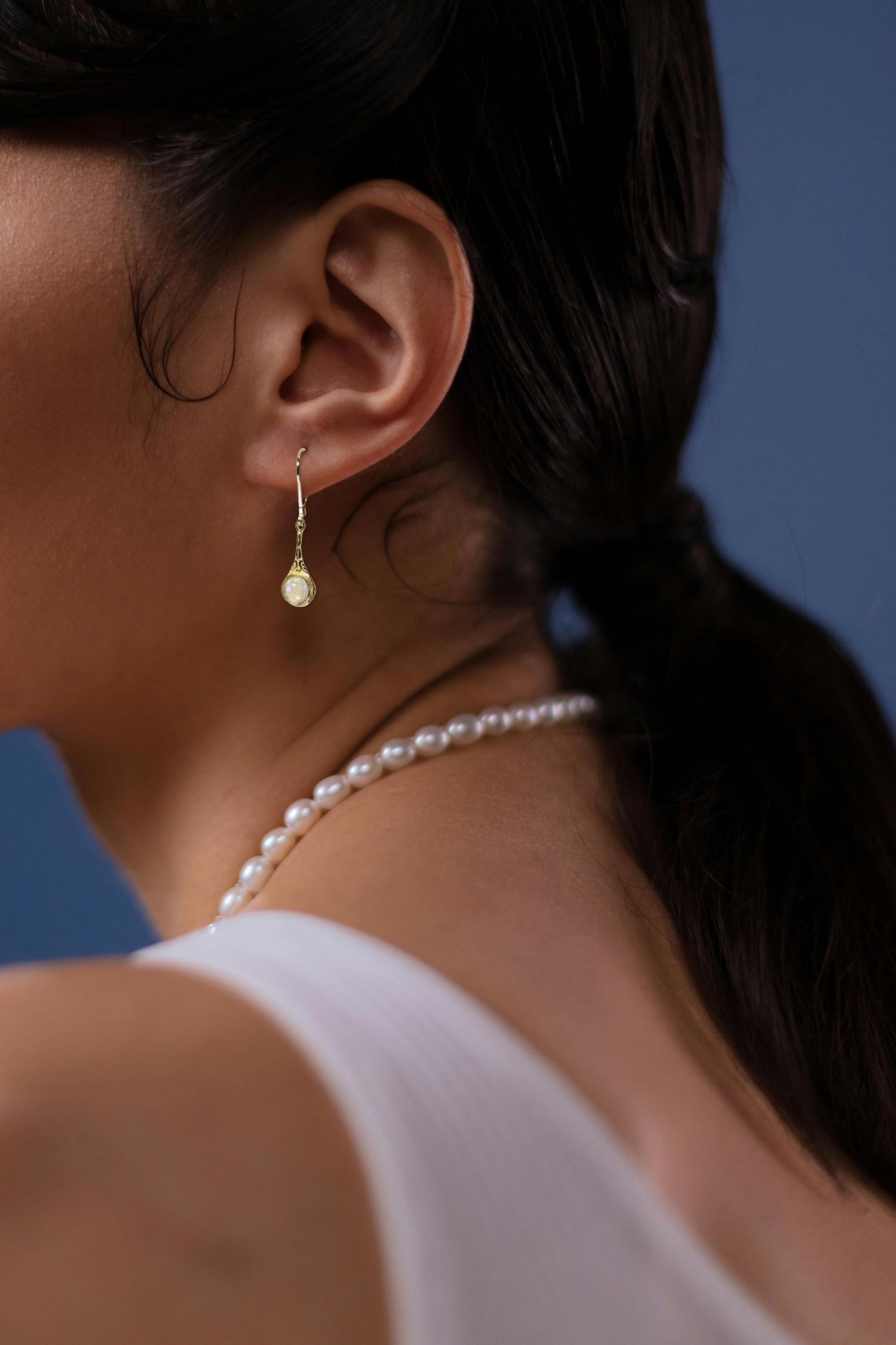 14k Gold Opal Drop Earrings, Victorian Style Gemstone Dangles, Perfect Gift for Wife