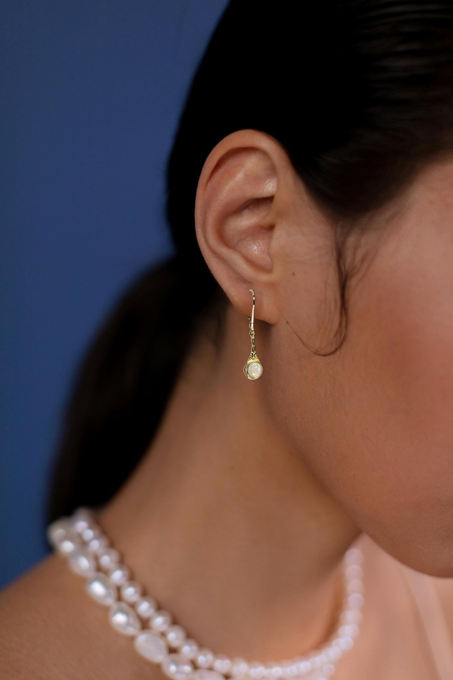 14k Gold Opal Drop Earrings, Victorian Style Gemstone Dangles, Perfect Gift for Wife