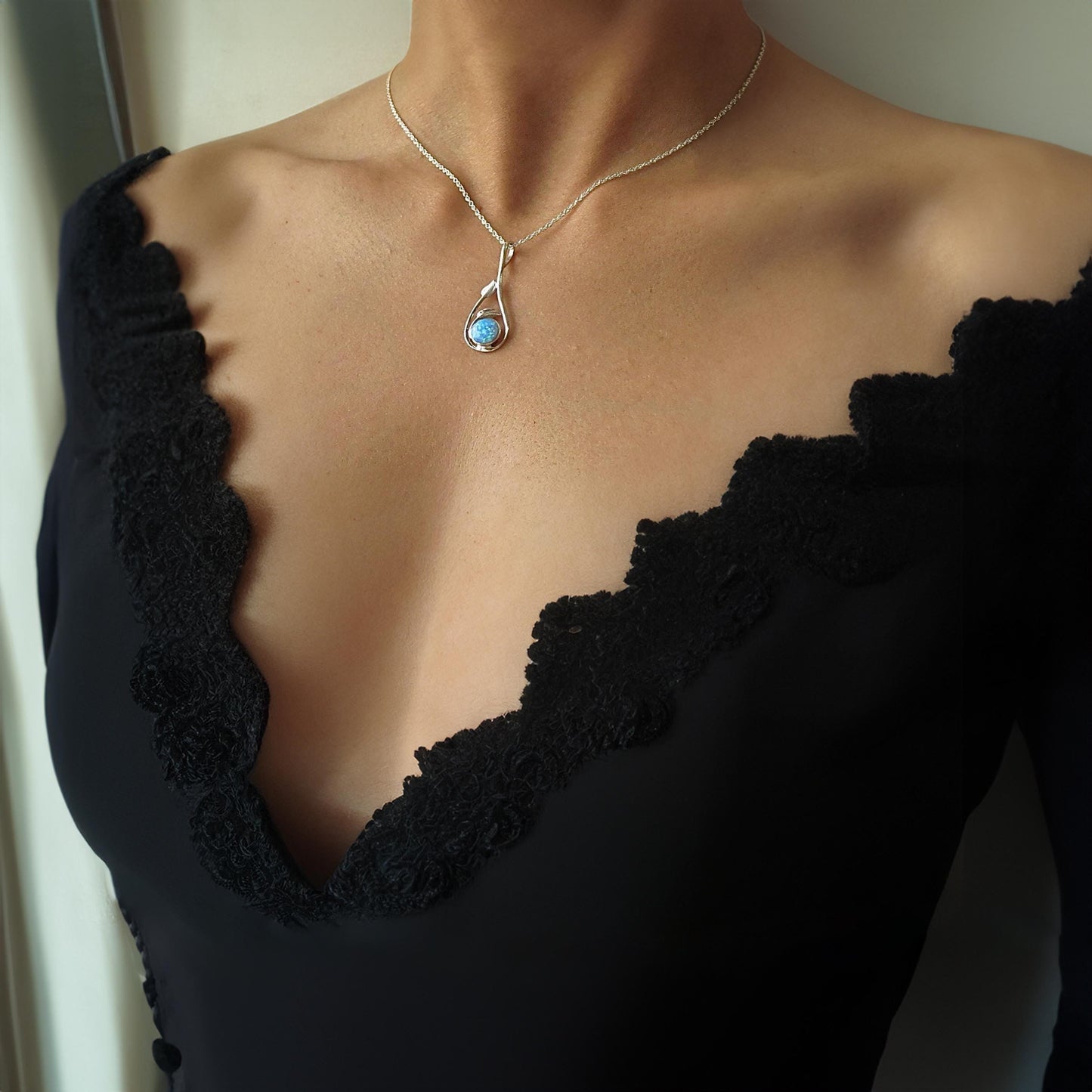 Opal necklace, White Opal 14k solid gold necklace, Opal leaf Pendant