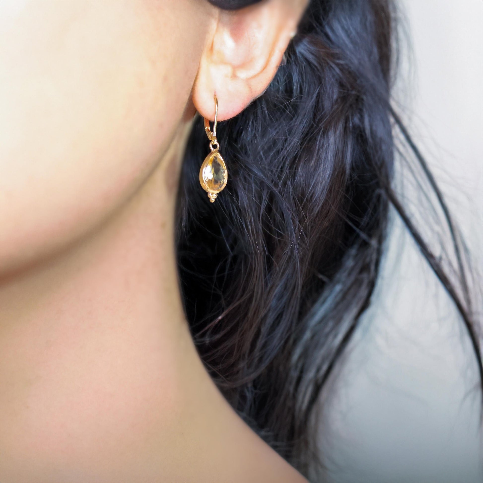 14K Gold Citrine Earrings, Teardrop Yellow Stone Dangle Earrings, November Birthstone Earrings, Pear Shaped Gemstone Earrings for Women