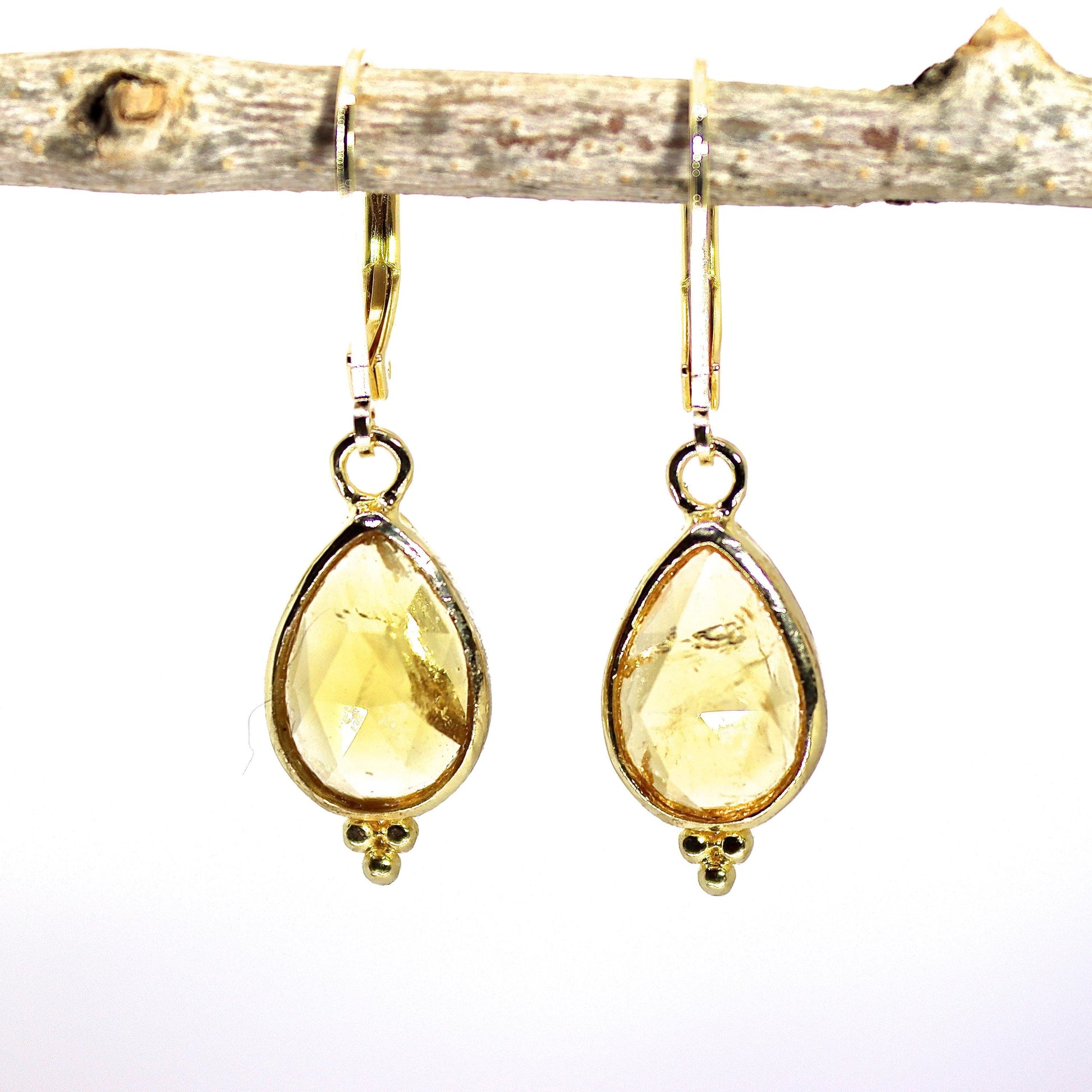 14K Gold Citrine Earrings, Teardrop Yellow Stone Dangle Earrings, November Birthstone Earrings, Pear Shaped Gemstone Earrings for Women