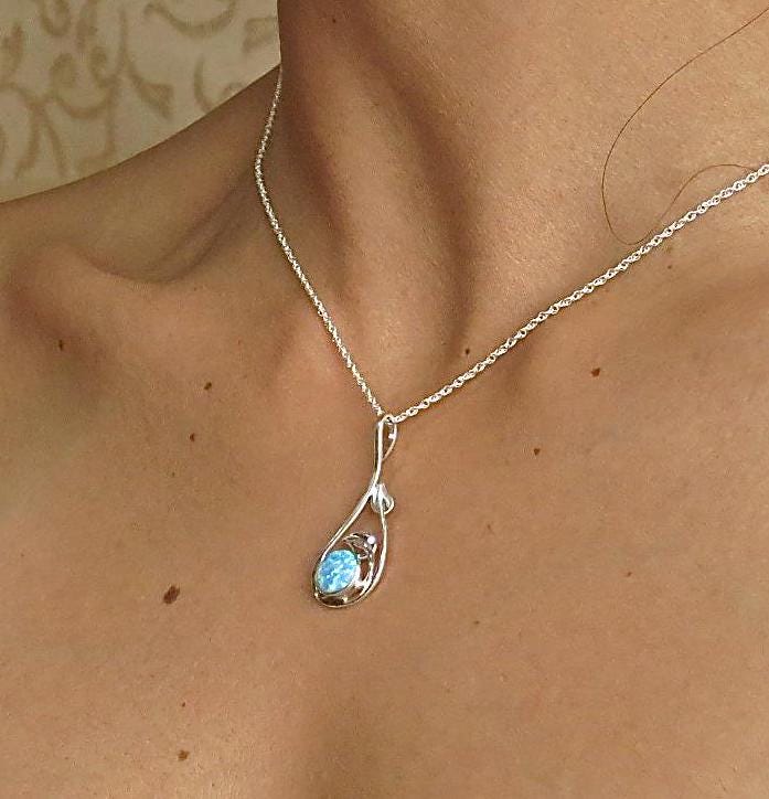 White Opal 14k solid gold necklace, Opal leaf Pendant