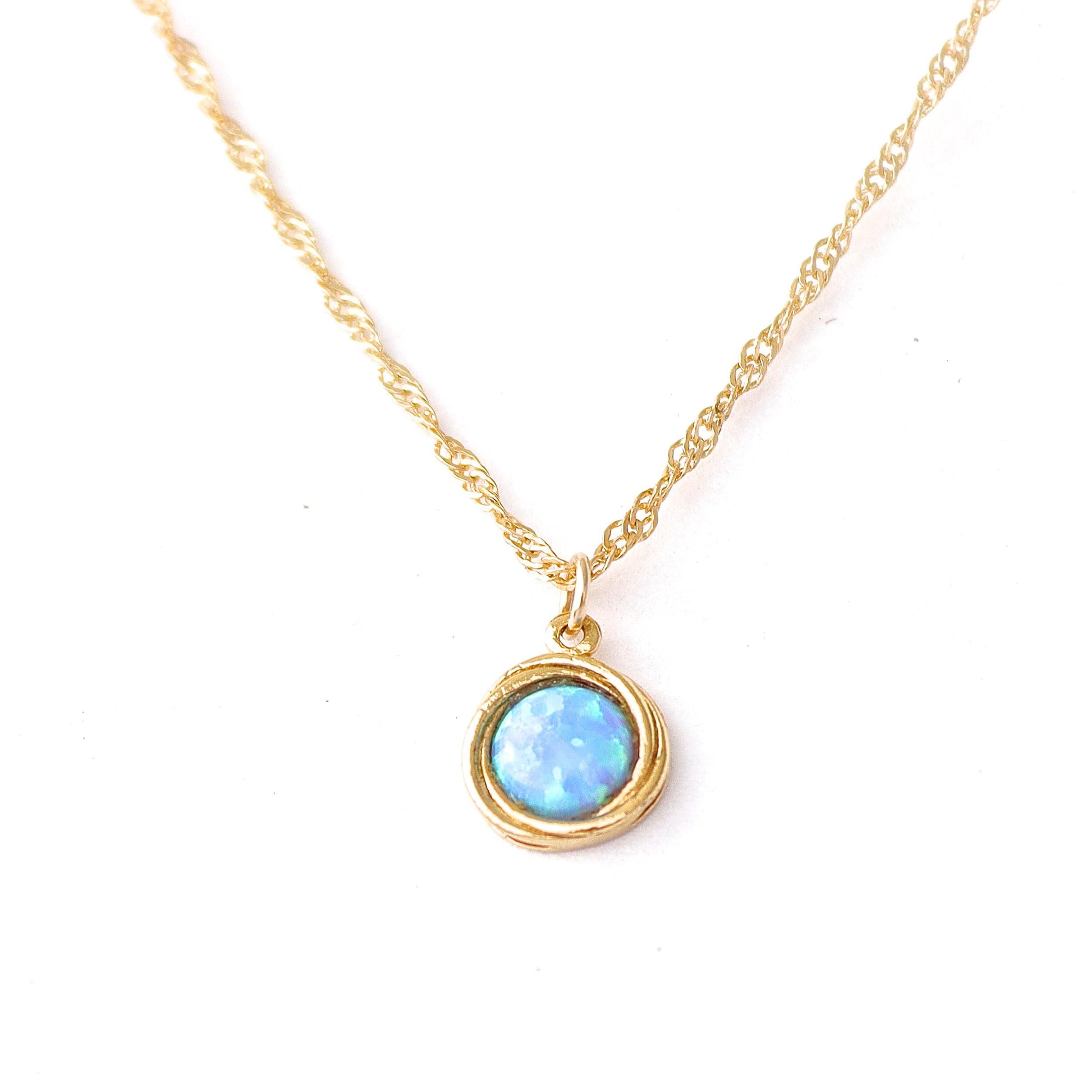 14k gold Opal Necklace pendant, White Opal Necklace