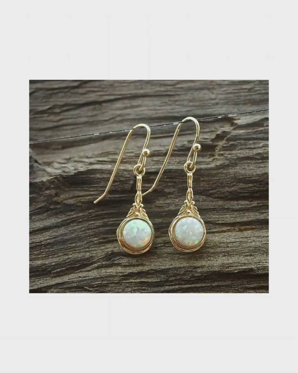 Solid 14k gold Opal earrings, White opal victorian earrings