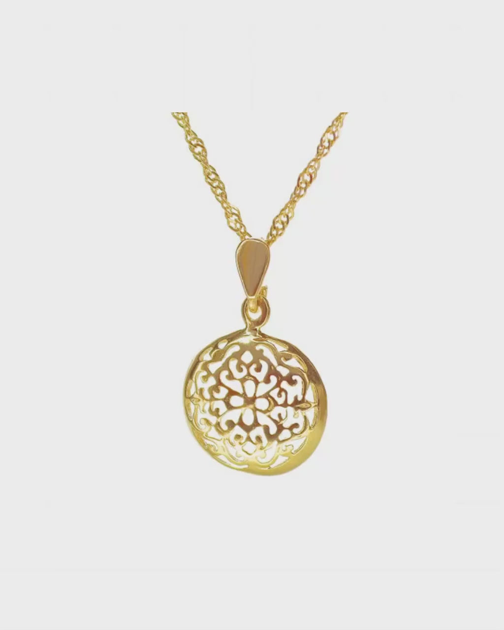 Filigree necklace, Solid 14k gold round necklace pendant
